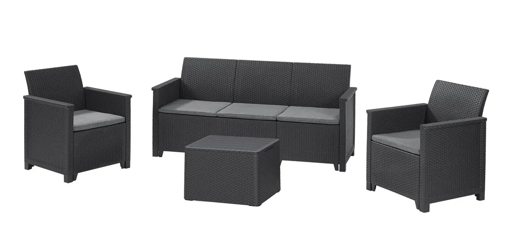 ELODIE MŰRATTAN KERTI BÚTOR SZETT 3 ÜLÉSES KANAPÉVAL PÁRNATARTÓS ASZTALLAL