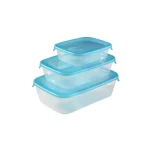 CURVER "FRESH&GO" SZÖGLETES ÉTELTARTÓ SZETT 0,5L + 1L + 2L - TRANSZPARENS/KÉK - Image 2