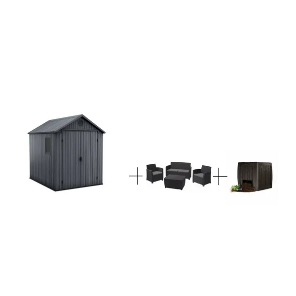 Darwin-angel-deco-blk KETER DARWIN 6X8 MŰANYAG KERTI HÁZ + AJÁNDÉK ANGEL BÚTOR SZETT ÉS DECO COMPOSTER - Image 1