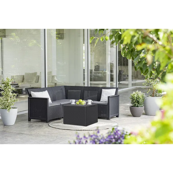 ELODIE 5 SZEMÉLYES MŰRATTAN KERTI SAROKGARNITÚRA PÁRNATARTÓS ASZTALLAL - Image 5